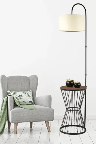 Aytuğ Floor Lamp Black Walnut Wood Cream Shade-Black - BEGÜSA (1)