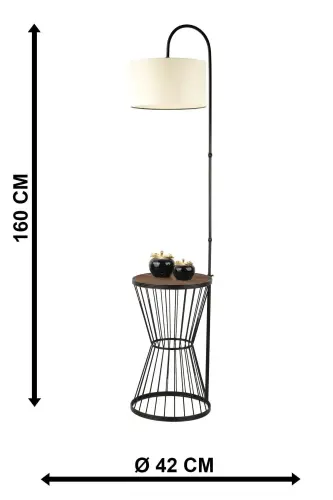 Aytuğ Floor Lamp Black Walnut Wood Cream Shade-Black - 5