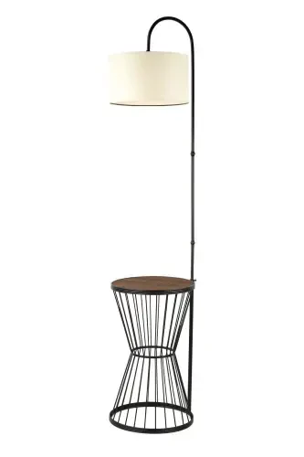 Aytuğ Floor Lamp Black Walnut Wood Cream Shade-Black - 1