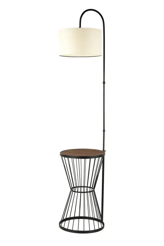 Aytuğ Floor Lamp Black Walnut Wood Cream Shade-Black - 1