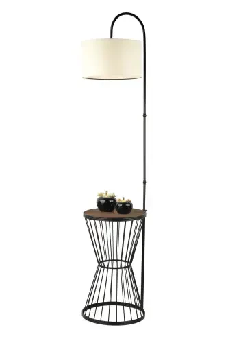 Aytuğ Floor Lamp Black Walnut Wood Cream Shade-Black - 3