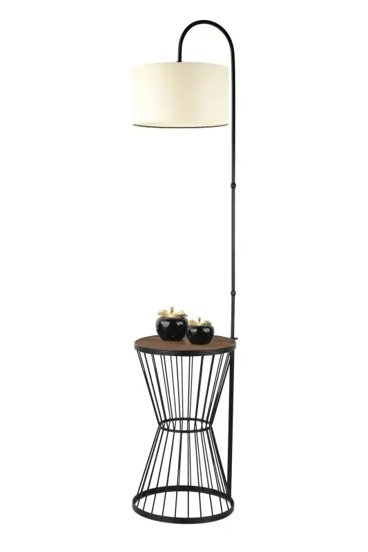 Aytuğ Floor Lamp Black Walnut Wood Cream Shade-Black - 3