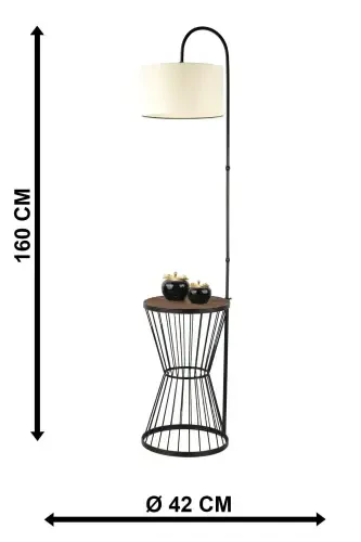 Aytuğ Floor Lamp Black Walnut Wood Cream Shade-Black - 5