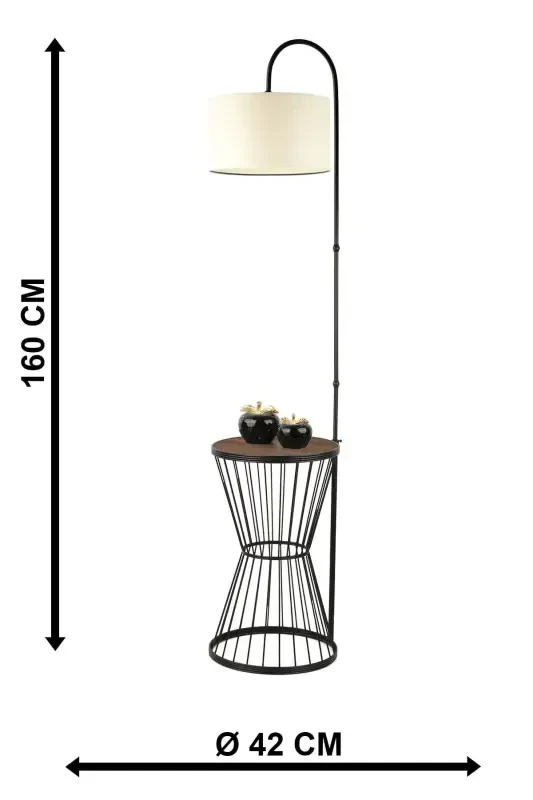 Aytuğ Floor Lamp Black Walnut Wood Cream Shade-Black - 5