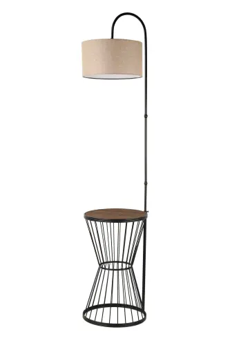 Aytuğ Floor Lamp Black Walnut Wood Rattan Shade-Black 