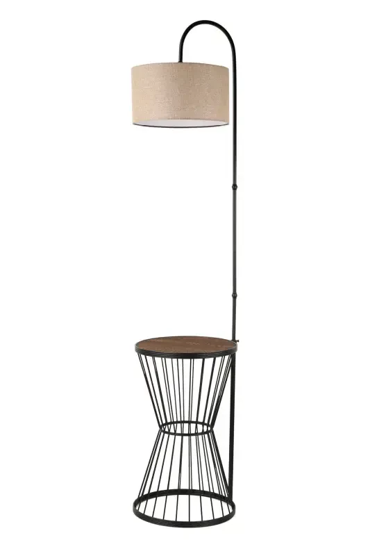 Aytuğ Floor Lamp Black Walnut Wood Rattan Shade-Black - BEGÜSA