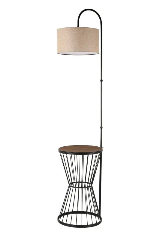 Aytuğ Floor Lamp Black Walnut Wood Rattan Shade-Black - 1