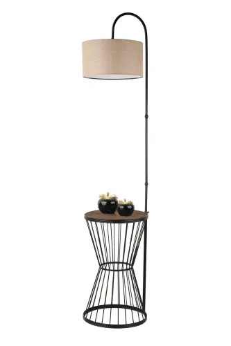 Aytuğ Floor Lamp Black Walnut Wood Rattan Shade-Black - 3