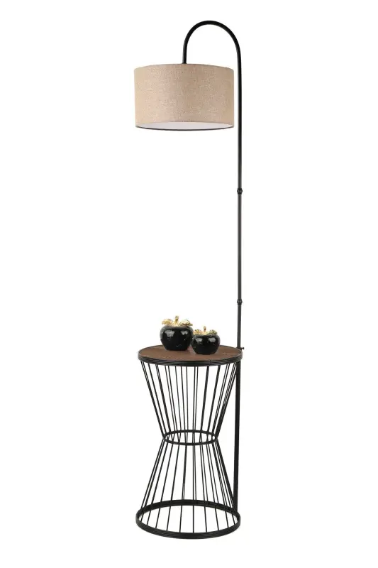 Aytuğ Floor Lamp Black Walnut Wood Rattan Shade-Black - 3