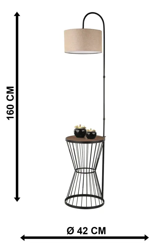 Aytuğ Floor Lamp Black Walnut Wood Rattan Shade-Black - 5