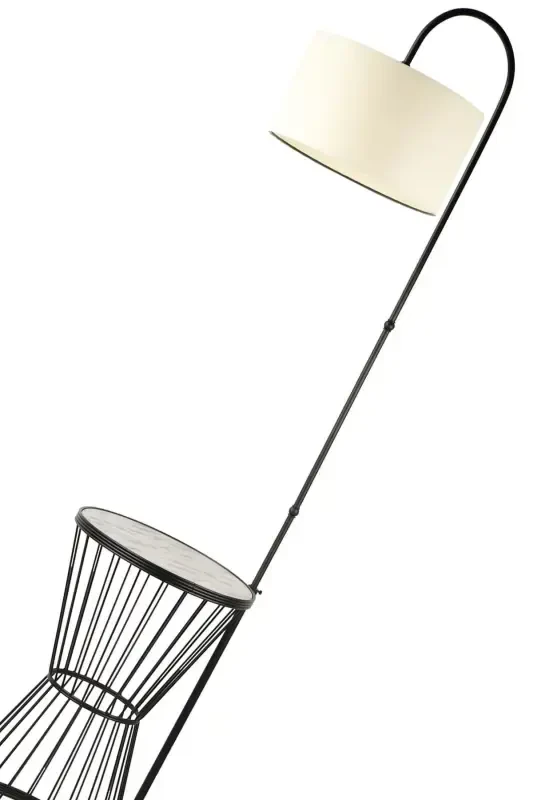 Aytug Sehpa Lambader Qora Marmar Yog'och Krem Shlyapa-Qora - 4