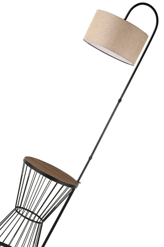 Aytuğ Sehpa Lambader Siyah Ceviz Ahşap Hasır Şapka-Siyah - 4