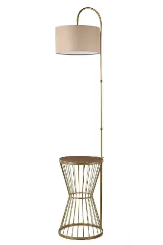 Aytuğ Tripod Floor Lamp Antique Walnut Wood Rattan Shade-Antique - 1