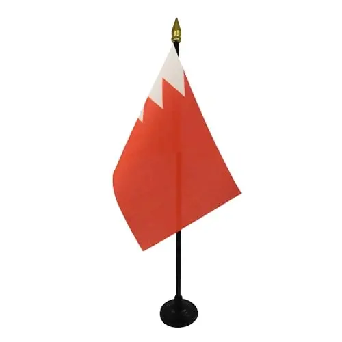 AZ FLAG - Bahrain Table Flag 4'' x 6'' - Bahrain Mini Desk Flag 100% Polyester 15 x 10 cm. - Office Banner with 10'' Pole - Golden Spear - 2