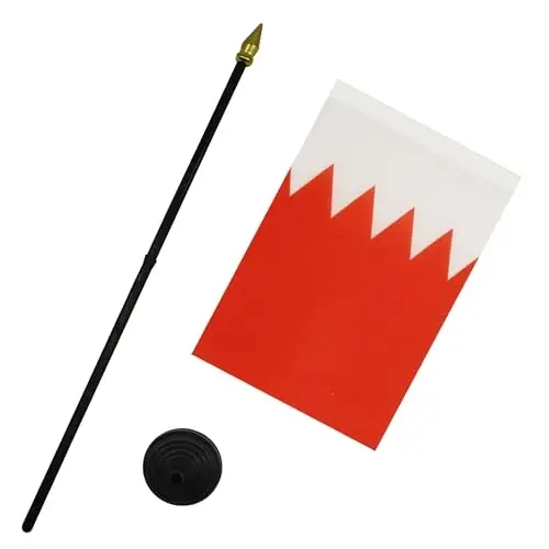 AZ FLAG - Bahrain Table Flag 4'' x 6'' - Bahrain Mini Desk Flag 100% Polyester 15 x 10 cm. - Office Banner with 10'' Pole - Golden Spear - 3