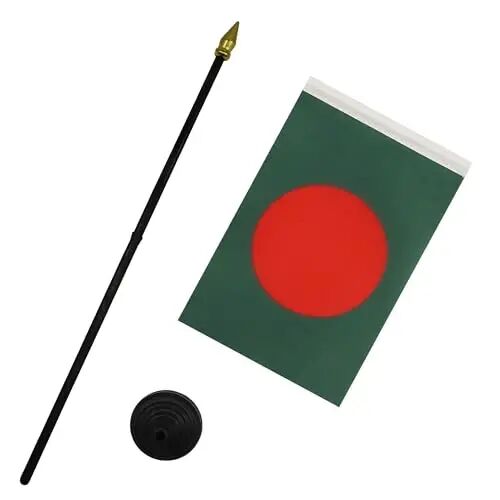 AZ FLAG - Bangladesh Table Flag 4'' x 6'' - Bangladeshi Mini Desk Flag 100% Polyester 15 x 10 cm. - Office Banner with 10'' Pole - Golden Spear - 3