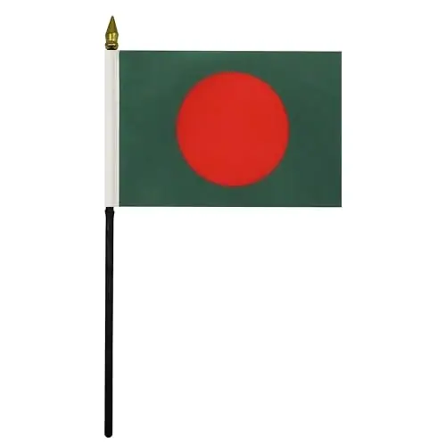 AZ FLAG - Bangladesh Table Flag 4'' x 6'' - Bangladeshi Mini Desk Flag 100% Polyester 15 x 10 cm. - Office Banner with 10'' Pole - Golden Spear - 2