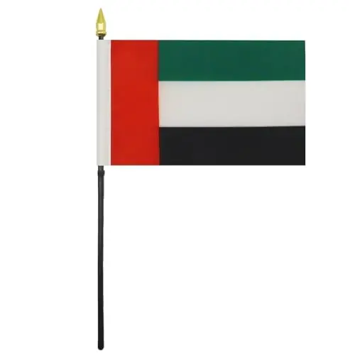 AZ FLAG - United Arab Emirates Table Flag 4'' x 6'' - Emirati Mini Desk Flag 100% Polyester 15 x 10 cm. - Office Banner with 10'' Pole - Golden Spear - 1