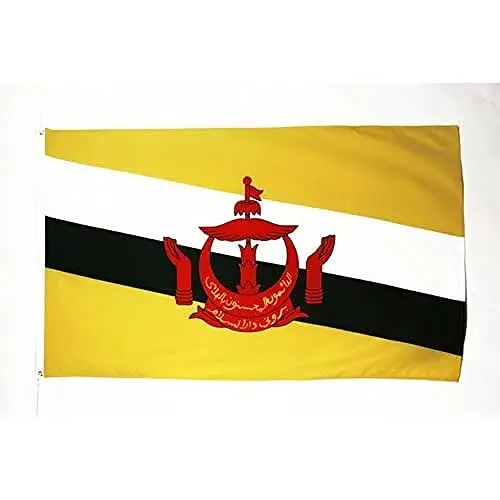 AZ BAYRAĞI - Brunei Bayrağı - 3x5 Ft - İki Metal Halkalı 100D Polyester Brunei Afişi - Solmaya Dirençli - Canlı Renkler - 3' x 5' Feet - 150x90 Cm - 1