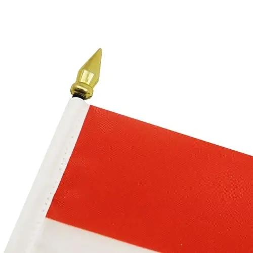 AZ FLAG - Indonesia Table Flag 4'' x 6'' - Indonesian Mini Desk Flag 100% Polyester 15 x 10 cm. - Office Banner with 10'' Pole - Golden Spear - 3