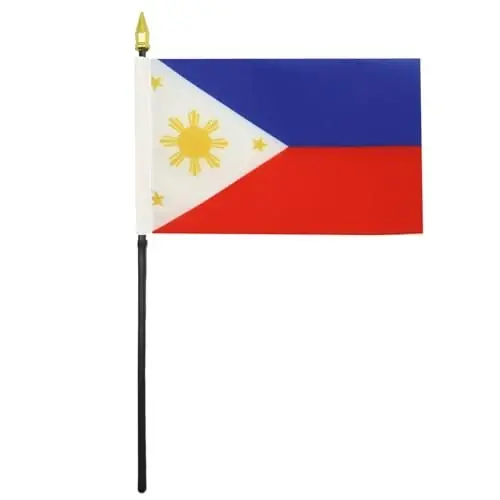 AZ FLAG - Philippines Table Flag 4'' x 6'' - Filipino Mini Desk Flag 100% Polyester 15 x 10 cm. - Office Banner with 10'' Pole - Golden Spear - 1