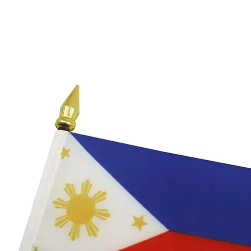 AZ FLAG - Philippines Table Flag 4'' x 6'' - Filipino Mini Desk Flag 100% Polyester 15 x 10 cm. - Office Banner with 10'' Pole - Golden Spear - 4