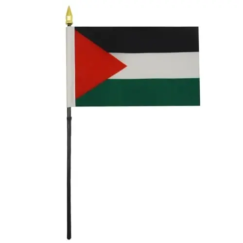 AZ FLAG - Palestine Table Flag 4'' x 6'' - Palestinian Mini Desk Flag 100% Polyester 15 x 10 cm. - Office Banner with 10'' Pole - Golden Spear - AZ FLAG (1)
