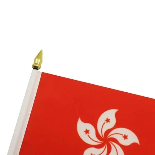 AZ FLAG - Hong Kong Table Flag 4'' x 6'' - Hong Konger Mini Desk Flag 100% Polyester 15 x 10 cm. - Office Banner with 10'' Pole - Golden Spear - 4