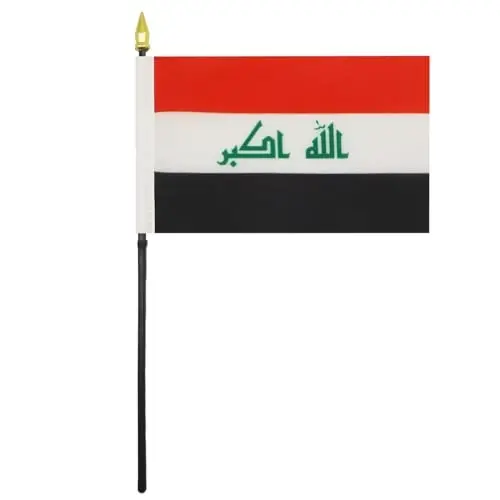 AZ FLAG - Iraq Table Flag 4'' x 6'' - Iraqi Mini Desk Flag 100% Polyester 15 x 10 cm. - Office Banner with 10'' Pole - Golden Spear 