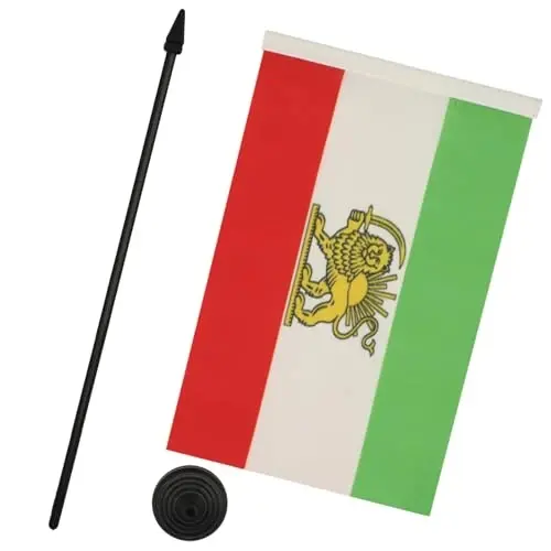 AZ FLAG Iran Old Table Flag 5'' x 8'' - Former Iranian Desk Flag 21 x 14 cm. - Black plastic stick and base - 3