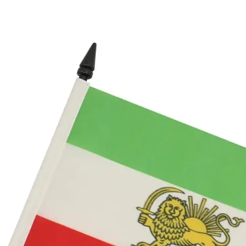 AZ FLAG Iran Old Table Flag 6x8 in 100D Polyester Plastic Base | Indoor use Iranian 21x14 cm. desk flag stitched finish with reinforced edges with plastic pole 