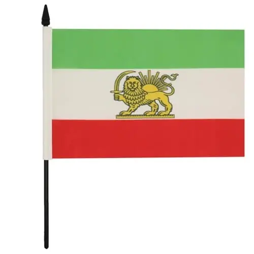 AZ FLAG Iran Old Table Flag 5'' x 8'' - Former Iranian Desk Flag 21 x 14 cm. - Black plastic stick and base - AZ FLAG (1)