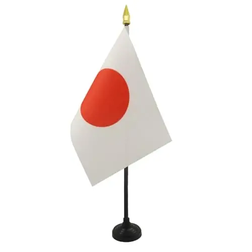 AZ FLAG - Japan Table Flag 4'' x 6'' - Japanese Mini Desk Flag 100% Polyester 15 x 10 cm. - Office Banner with 10'' Pole - Golden Spear - 2