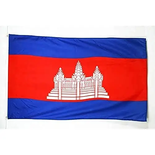 AZ BAYRAĞI - Kamboçya Bayrağı - 2x3 Ft - İki Metal Halkalı 100D Polyester Kamboçya Afişi - Solmaya Karşı Dayanıklı - Canlı Renkler - 2' x 3' Feet - 90x60 Cm 