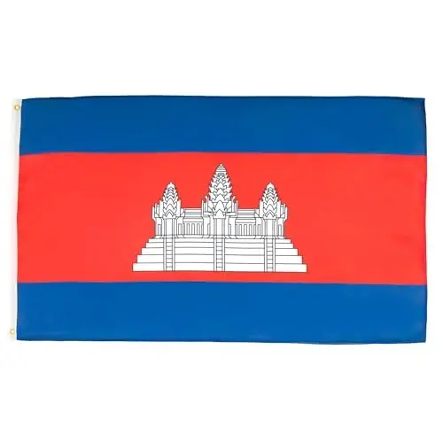 AZ FLAG - Cambodia Flag - 3x5 Ft - 100D Polyester Cambodian Banner with Two Metal Grommets - Fade Resistant - Vivid Colors - 3' x 5' Feet - 150x90 Cm 