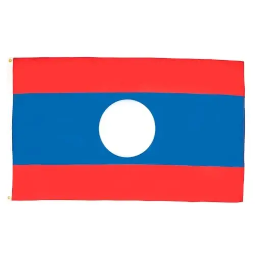 AZ BAYRAĞI - Laos Bayrağı - 2x3 Ft - İki Metal Halkalı 100D Polyester Laos Bannerı - Solmaya Dirençli - Canlı Renkler - 2' x 3' Feet - 90x60 Cm - 1