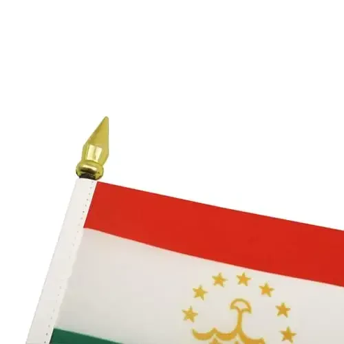 AZ FLAG - Tajikistan Table Flag 4'' x 6'' - Tajik Mini Desk Flag 100% Polyester 15 x 10 cm. - Office Banner with 10'' Pole - Golden Spear - 4