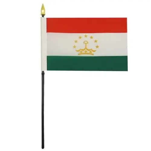 AZ FLAG - Tajikistan Table Flag 4'' x 6'' - Tajik Mini Desk Flag 100% Polyester 15 x 10 cm. - Office Banner with 10'' Pole - Golden Spear 