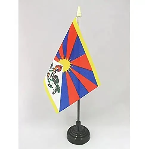 AZ FLAG - Tibet Table Flag 4'' x 6'' - Tibetan Mini Desk Flag 100% Polyester 15 x 10 cm. - Office Banner with 10'' Pole - Golden Spear - 1