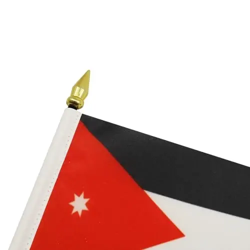 AZ FLAG - Jordan Table Flag 4'' x 6'' - Jordanian Mini Desk Flag 100% Polyester 15 x 10 cm. - Office Banner with 10'' Pole - Golden Spear - 4