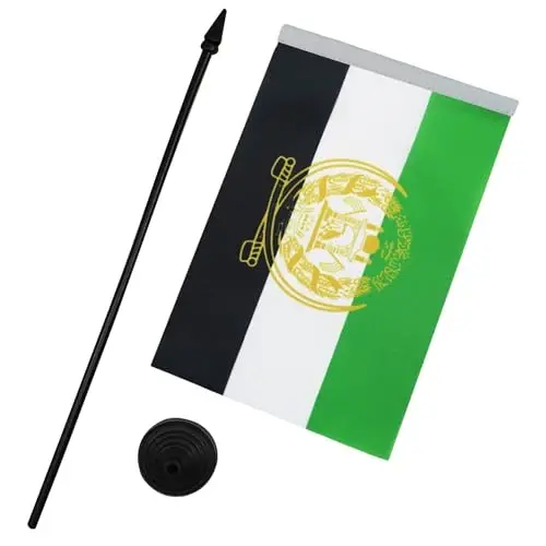 AZ FLAG Afghanistan 2001-2002 Table Flag 5'' x 8'' - Former Afghan Desk Flag 21 x 14 cm. - Black plastic stick and base - 3