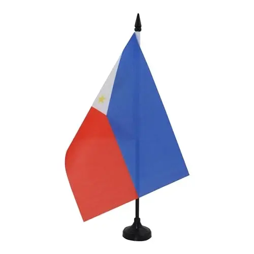 AZ FLAG Philippines Table Flag 5'' x 8'' - Filipino Desk Flag 21 x 14 cm. - Black plastic stick and base - 2