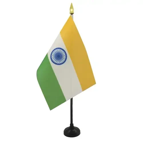 AZ FLAG - India Table Flag 4'' x 6'' - Indian Mini Desk Flag 100% Polyester 15 x 10 cm. - Office Banner with 10'' Pole - Golden Spear - 2