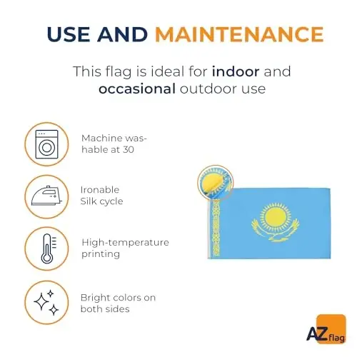 AZ FLAG - Kazakhstan Flag - 3x5 Ft - 100D Polyester Kazakh Banner with Two Metal Grommets - Fade Resistant - Vivid Colors - 3' x 5' Feet - 150x90 Cm - 5