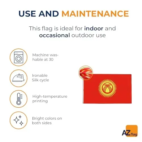 AZ FLAG - Kyrgyzstan Flag - 3x5 Ft - 100D Polyester Kyrgystani Banner with Two Metal Grommets - Fade Resistant - Vivid Colors - 3' x 5' Feet - 150x90 Cm - 5