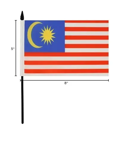 AZ FLAG Malaysia Table Flag 6x8 in 100D Polyester Plastic Base | Indoor use Malaysian 21x14 cm. desk flag stitched finish with reinforced edges with plastic pole 