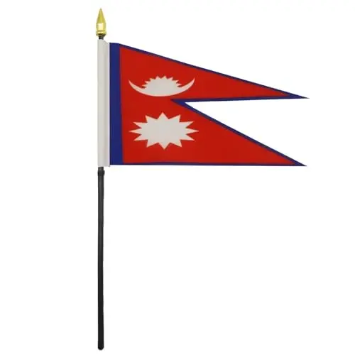 AZ FLAG - Nepal Table Flag 4'' x 6'' - Nepalese Mini Desk Flag 100% Polyester 15 x 10 cm. - Office Banner with 10'' Pole - Golden Spear 