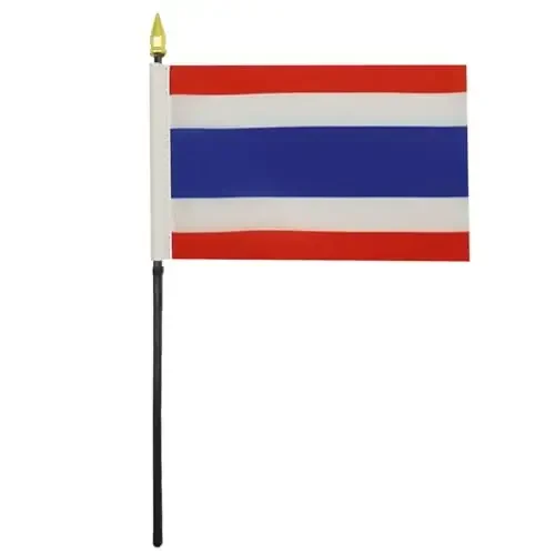 AZ FLAG - Thailand Table Flag 4'' x 6'' - Thai Mini Desk Flag 100% Polyester 15 x 10 cm. - Office Banner with 10'' Pole - Golden Spear - 1