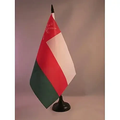 AZ FLAG Oman Table Flag 5'' x 8'' - Omani Desk Flag 21 x 14 cm. - Black plastic stick and base 
