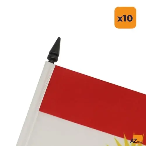 AZ FLAG 10 dona Kurdiston stol bayroqlari to'plami 21 x 14 sm. - 10 ta kichik Kurd ofis bayroqlari 100% poliester, 25 sm ustun va qora plastik asos - 6